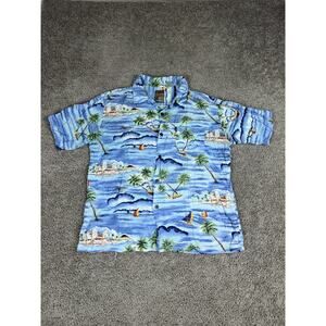 Vintage Pineapple Connections Shirt Mens Large Blue Rayon Hawaiian Aloha 90s